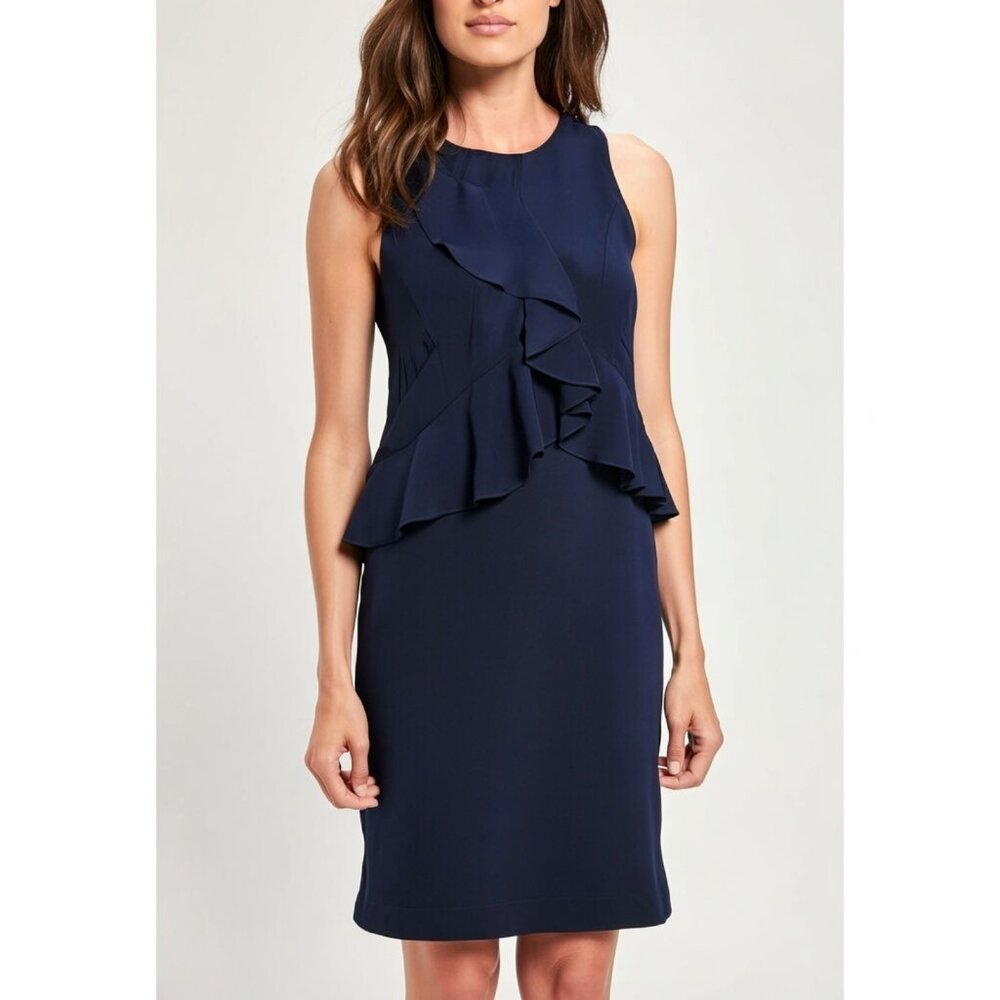 Gibson & Latimer Navy Ruffled Shift Dress NWT Size 14
